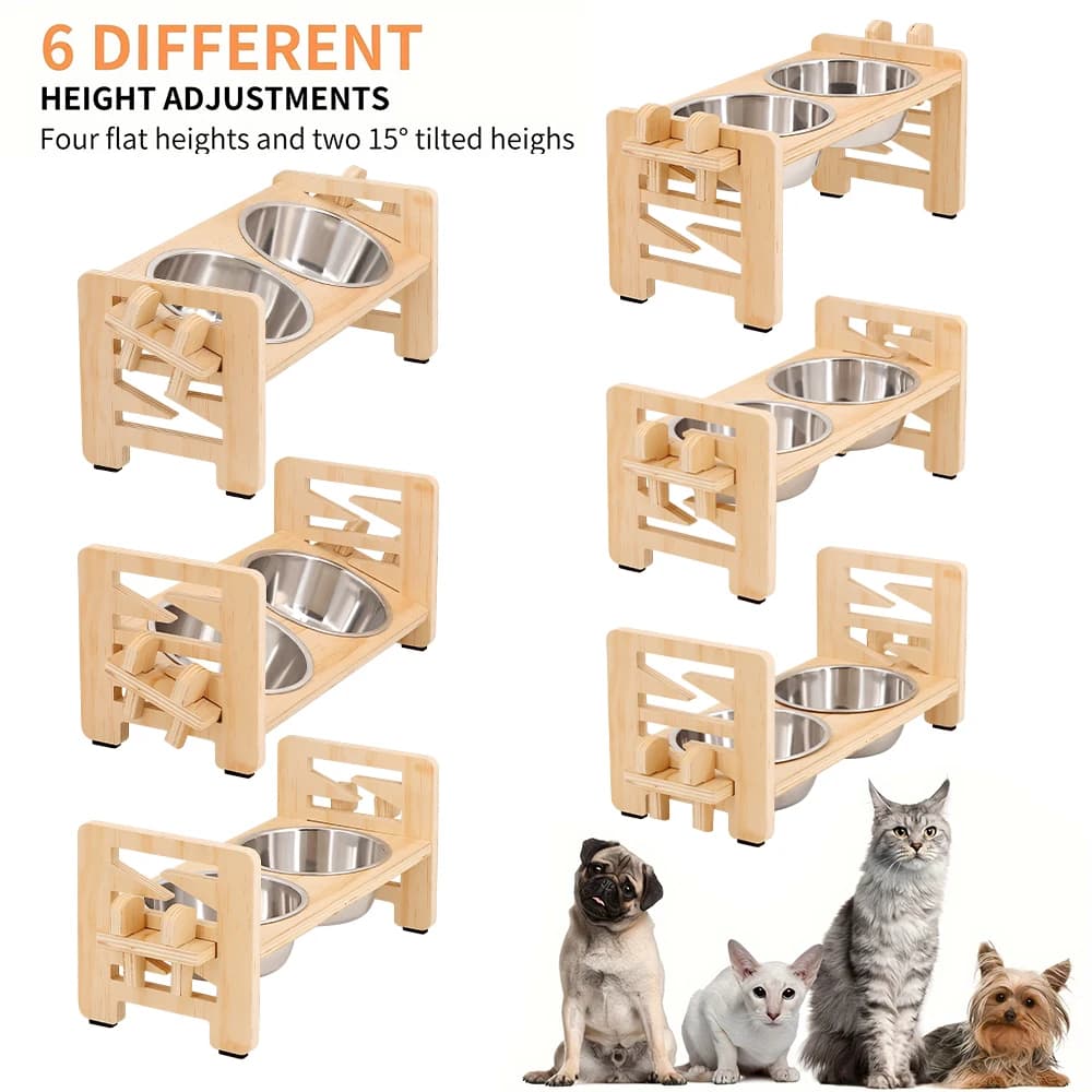 Adjustable Elevated Dog Bowl Stand with Stainless Steel Bowls - view 2