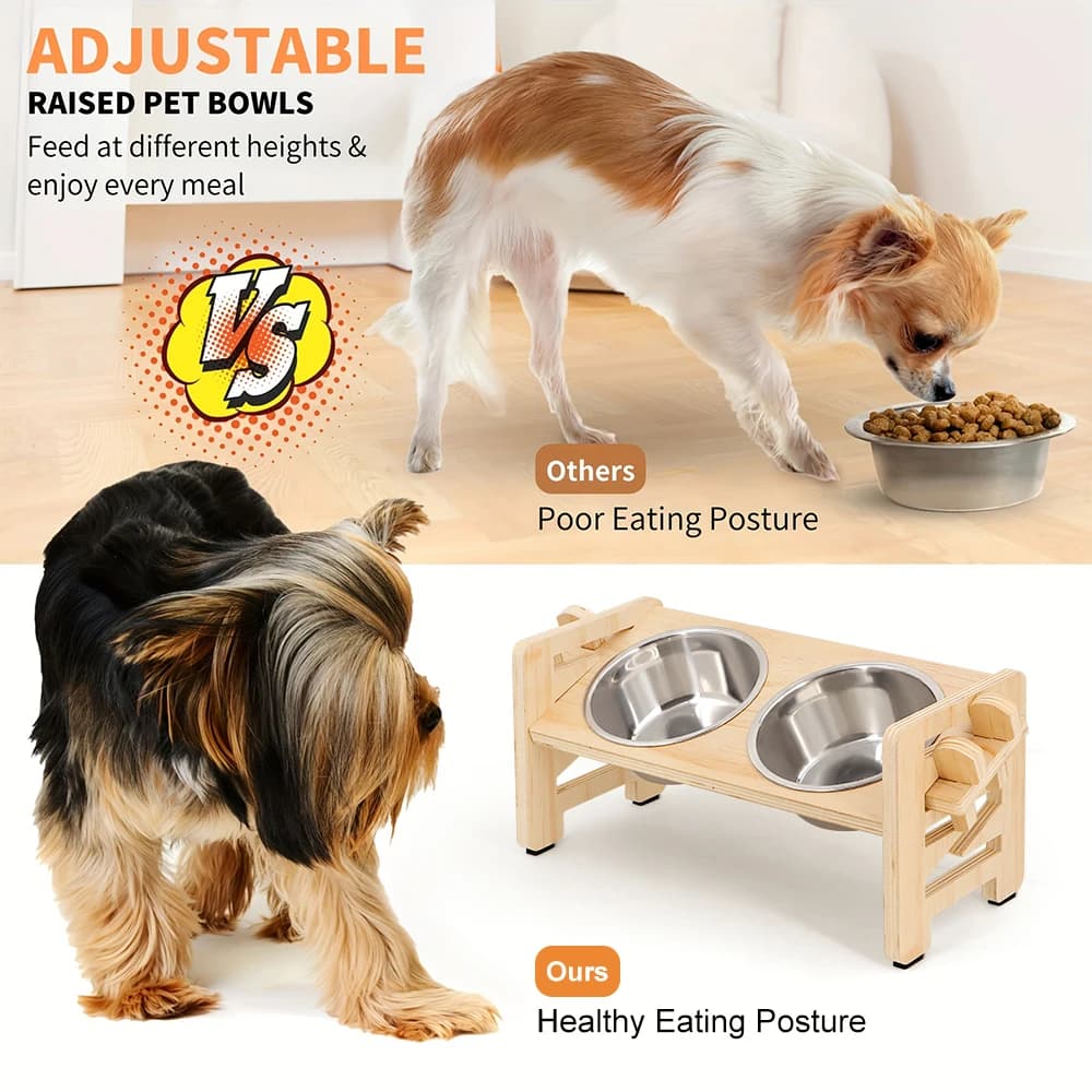 Adjustable Elevated Dog Bowl Stand with Stainless Steel Bowls - view 3