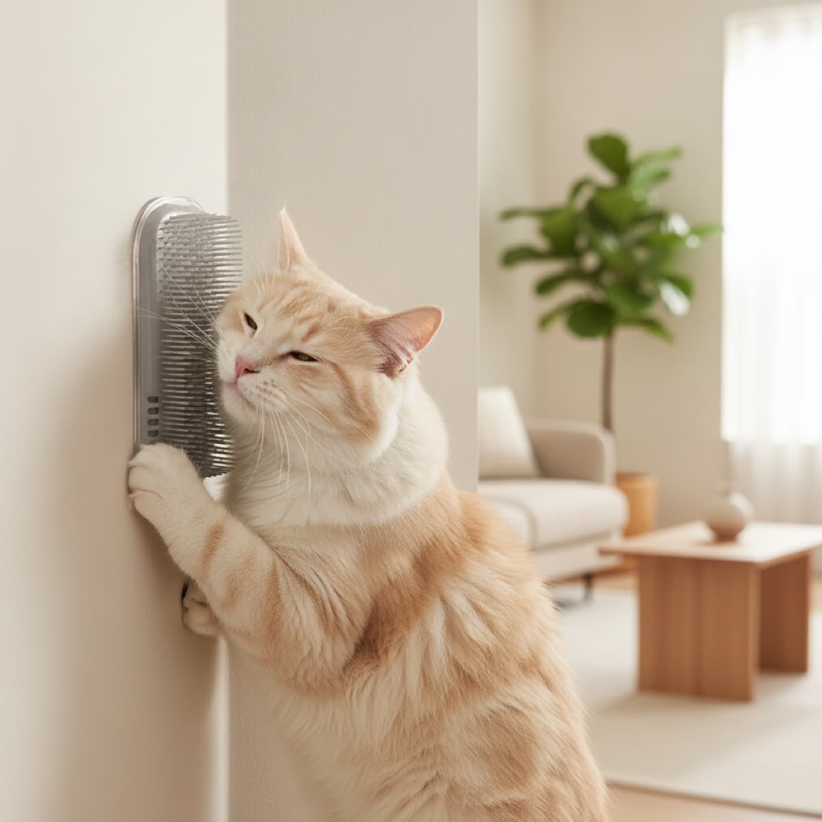 Cat Corner Self-Groomer - Wall-Mounted Massage & Deshedding Brush