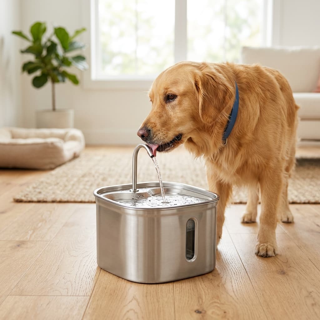 Stainless Steel Pet Water Fountain - Filtered & Ultra-Quiet